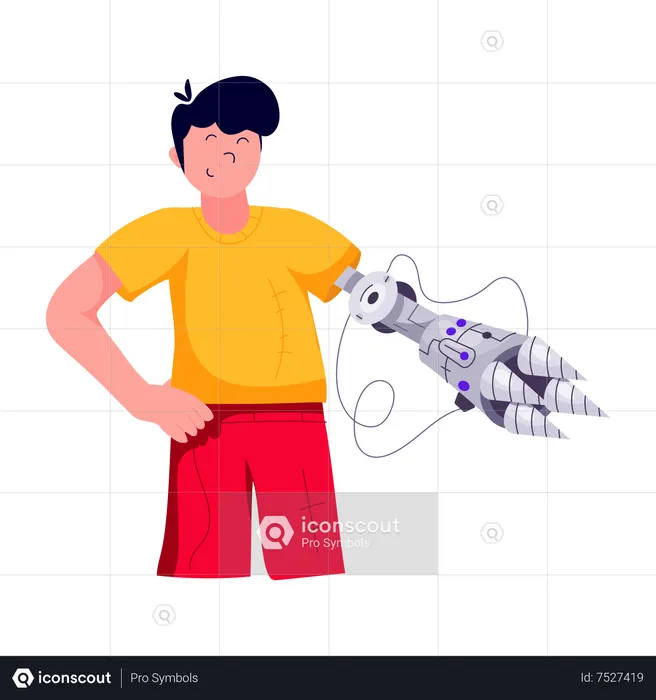 Boy with prosthetic hand  Illustration