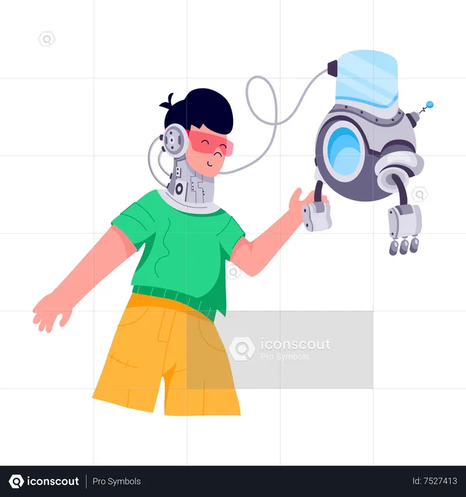 Boy with robotic eye  Illustration