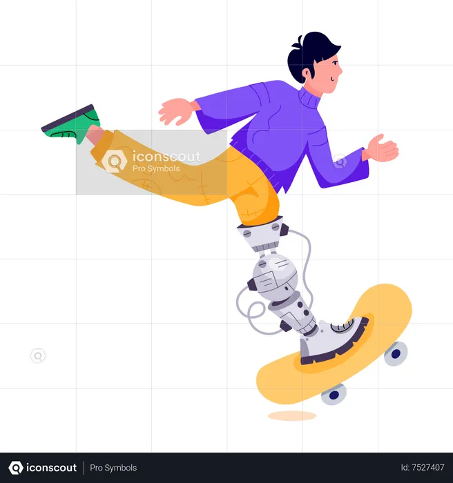 Boy with robotic leg Skating  Illustration