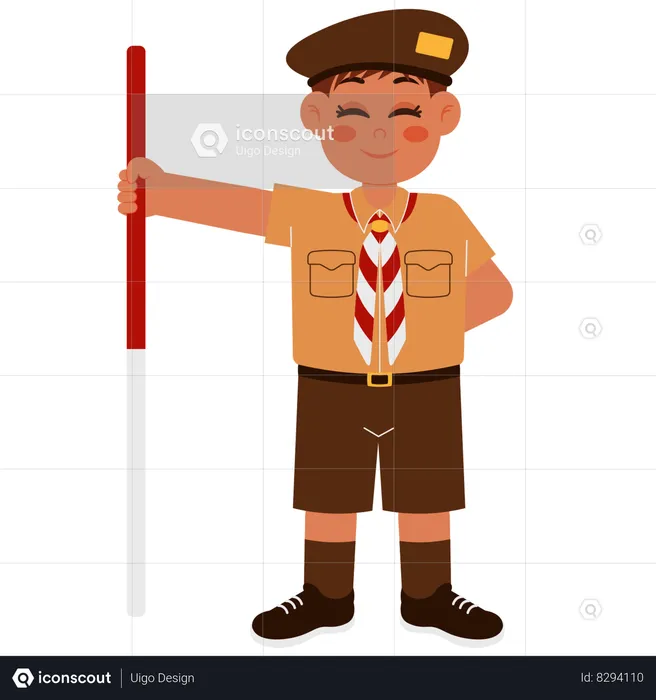 Boy With Scout Staff  Illustration