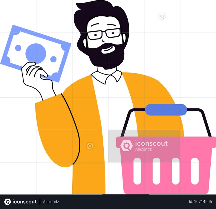 Boy with shopping basket  Illustration