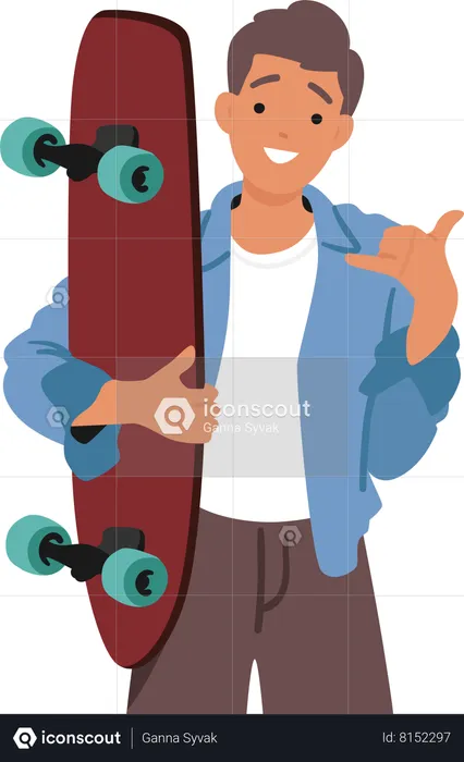 Boy With Skateboard In Hand  Illustration
