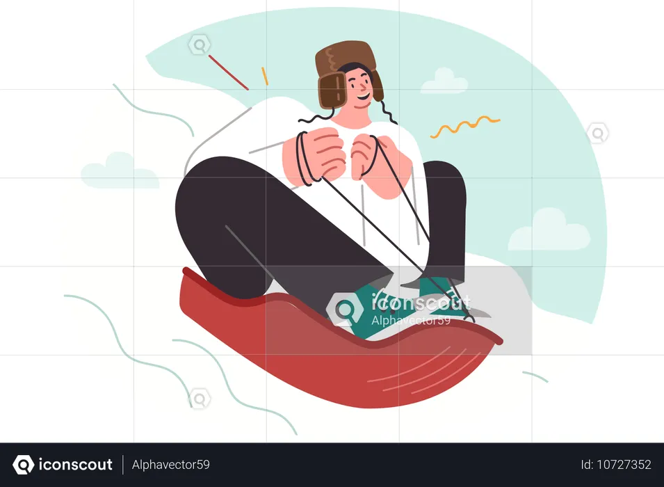 Boy with sleigh rolls down mountain  Illustration