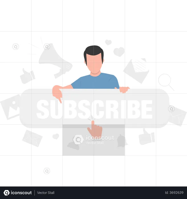 Boy with subscribe button  Illustration