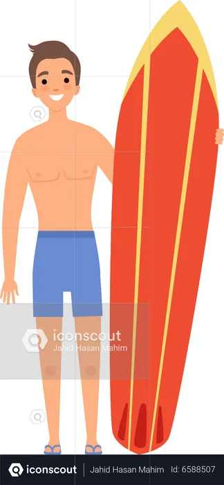 Boy with surfing board  Illustration