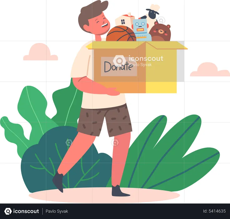 Boy with Toys in Donation Box  Illustration