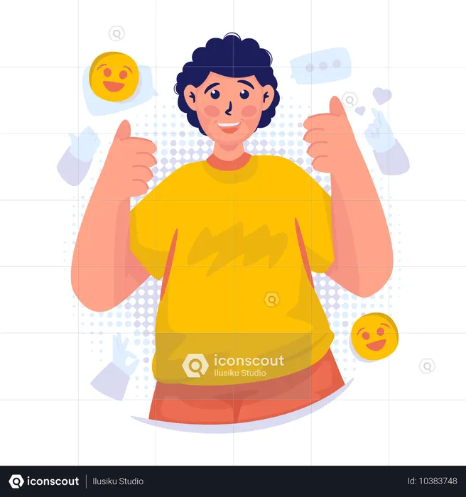 Boy with two thumbs up gesture  Illustration