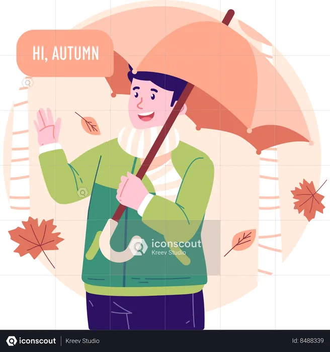 Boy with umbrella in autumn season  Illustration