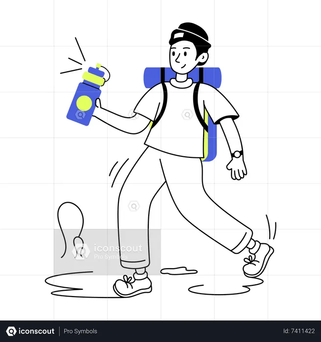 Boy with water bottle while trekking  Illustration