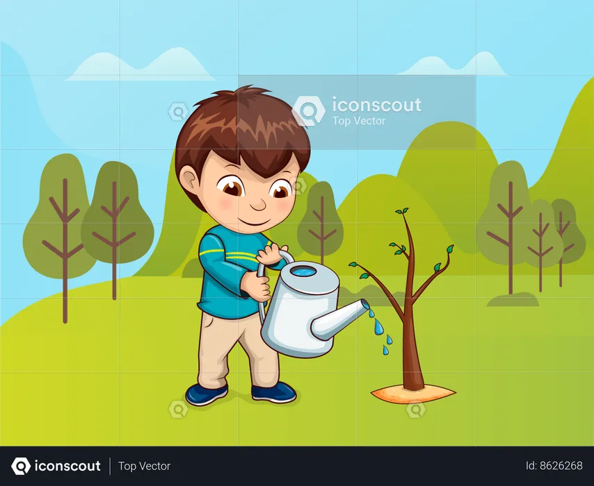 Boy with watering can  Illustration