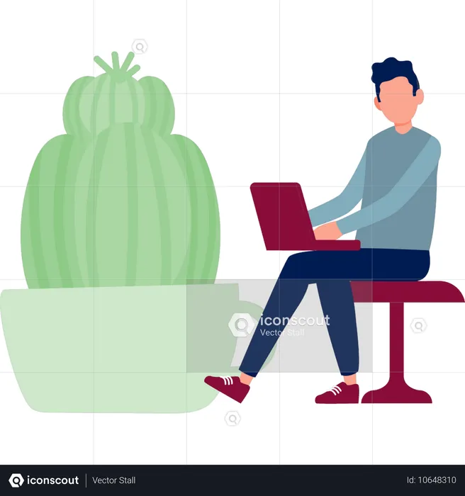 Boy working about Astrophyton cactus plant  Illustration