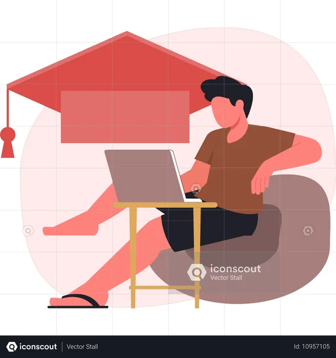 Boy working about graduation learning  Illustration