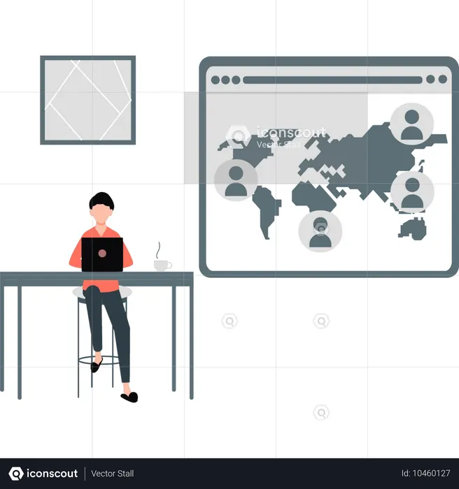 Boy working about worldwide networking  Illustration