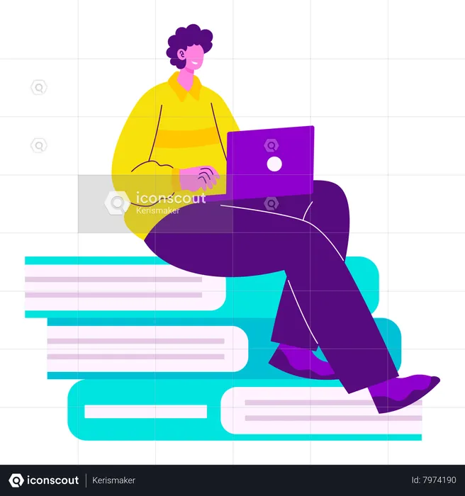 Boy working and laptop and doing Self learning  Illustration