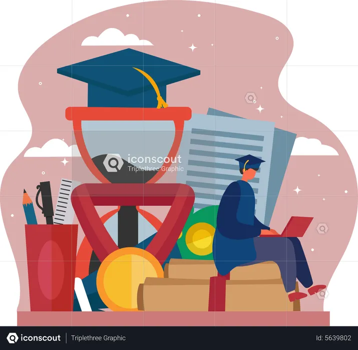 Boy working for college graduation  Illustration