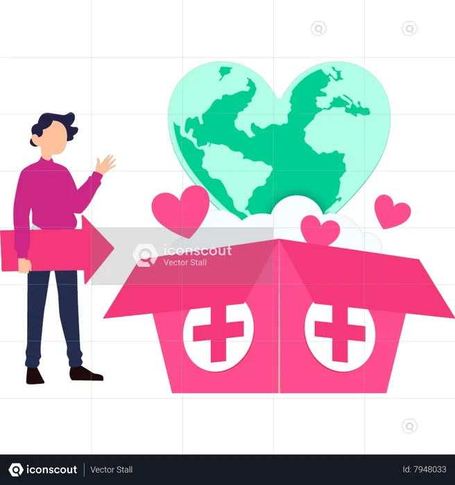 Boy working for global donations  Illustration
