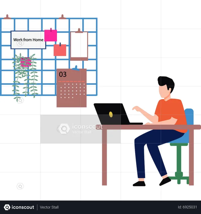 Boy working from home  Illustration