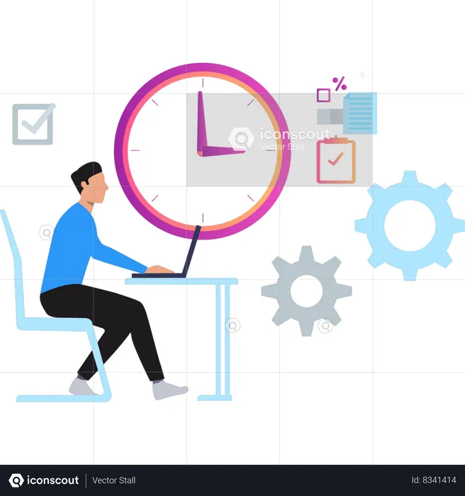 Boy working in office hours  Illustration