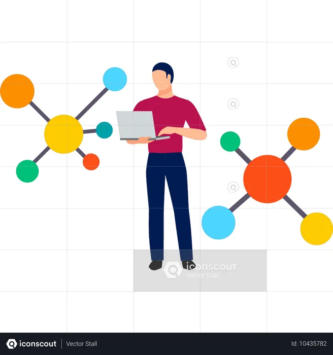 Boy working molecules structure  Illustration