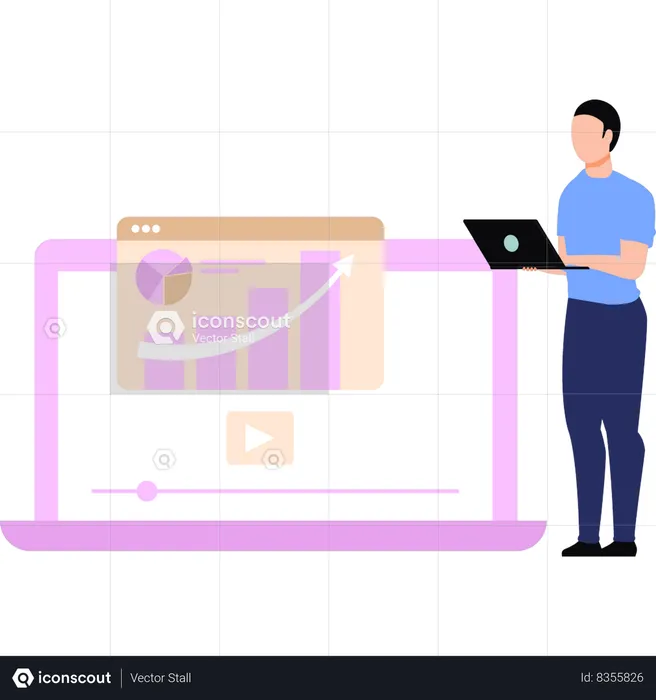 Boy working on annual chart  Illustration