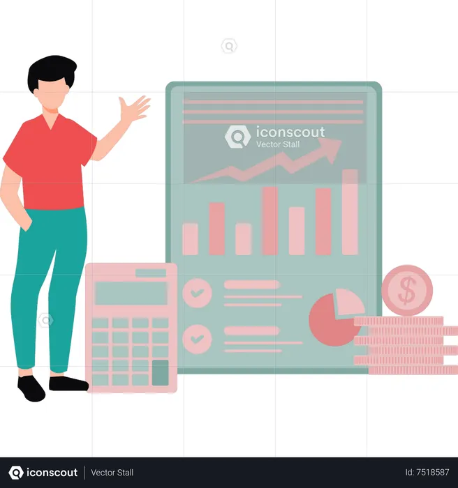 Boy working on business chart graph  Illustration