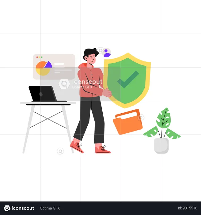 Boy working on Business Data Security  Illustration
