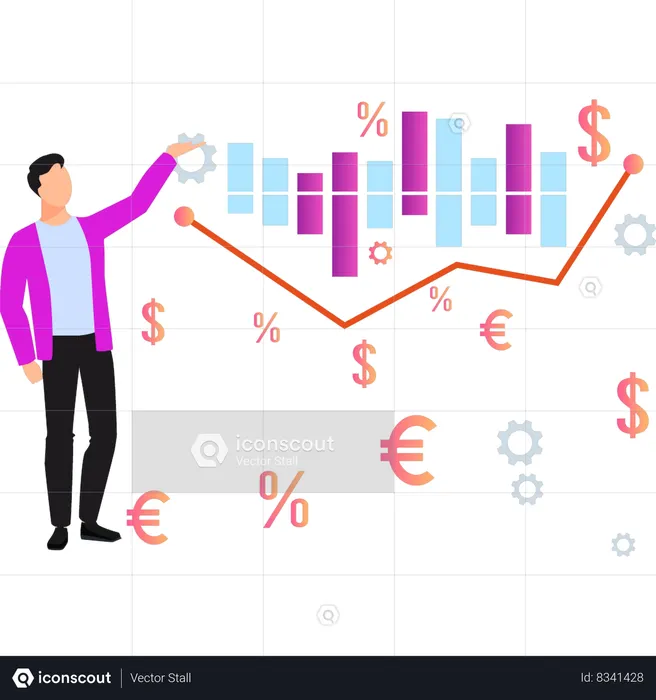 Boy working on business finance graph  Illustration