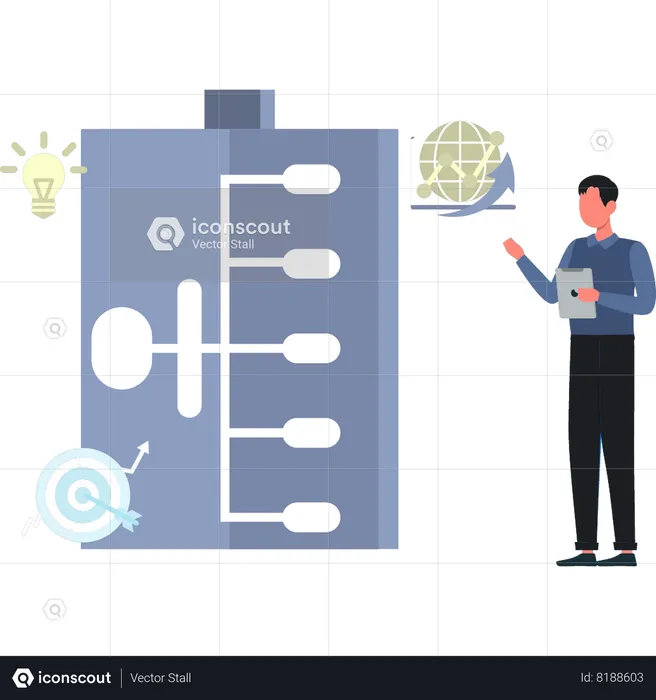 Boy Working On Business Flow Chart  Illustration