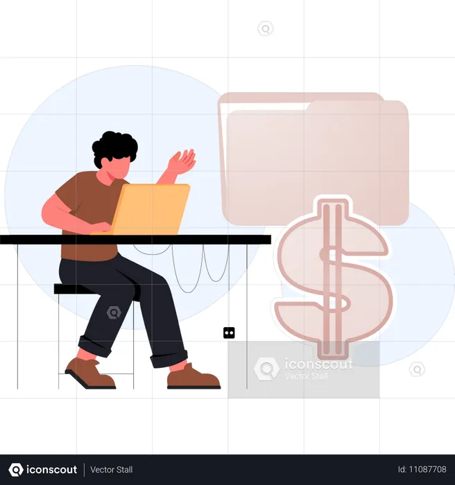 Boy working on business folder document  Illustration