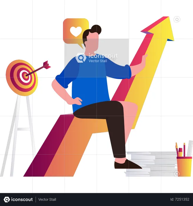 Boy working on business graph target  Illustration