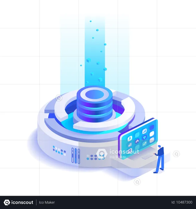 Boy working on crypto mining farm  Illustration