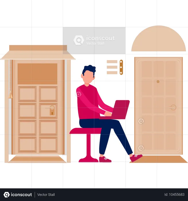 Boy working on door way structure  Illustration