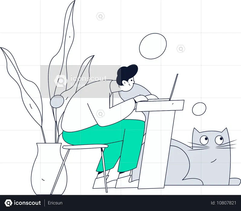 Boy working on laptop at home  Illustration