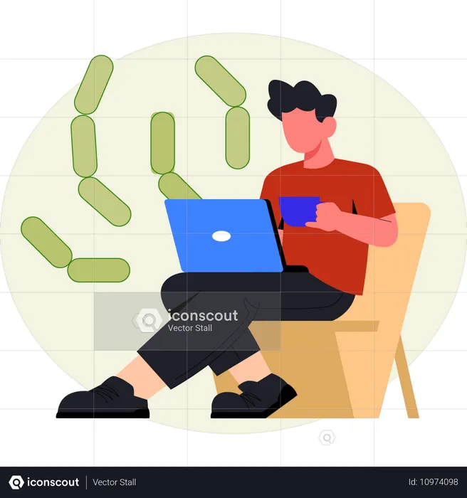 Boy working on laptop  Illustration