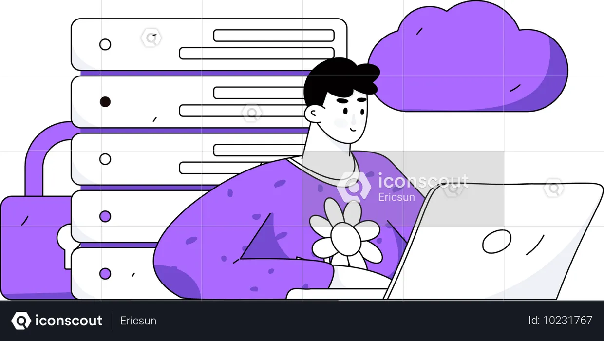 Boy working on secure website  Illustration