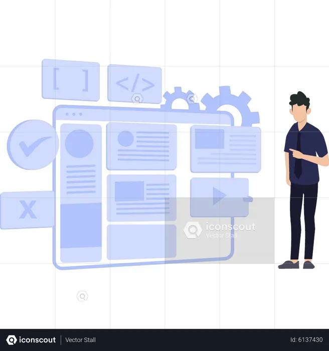 Boy working on website  Illustration
