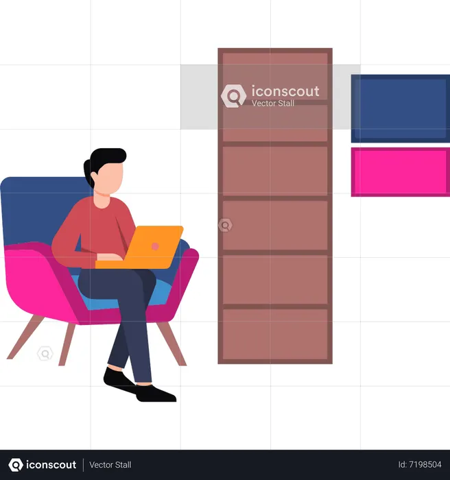 Boy working online at home  Illustration