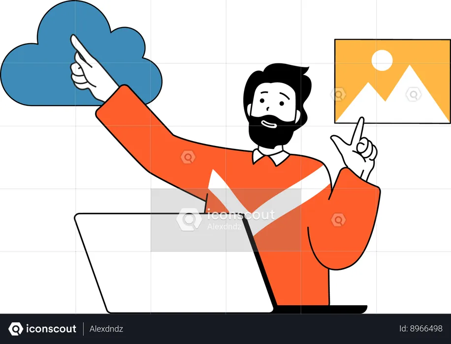 Boy works on cloud photo  Illustration