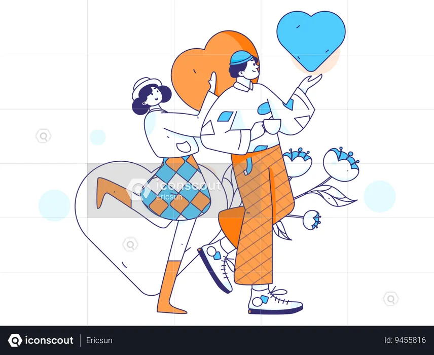 Boyfriend and girlfriend celebrating valentines day  Illustration
