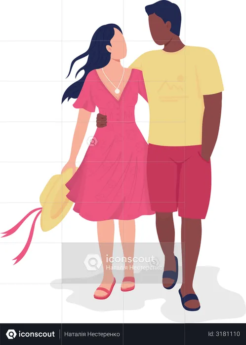 Boyfriend and girlfriend on romantic walk  Illustration
