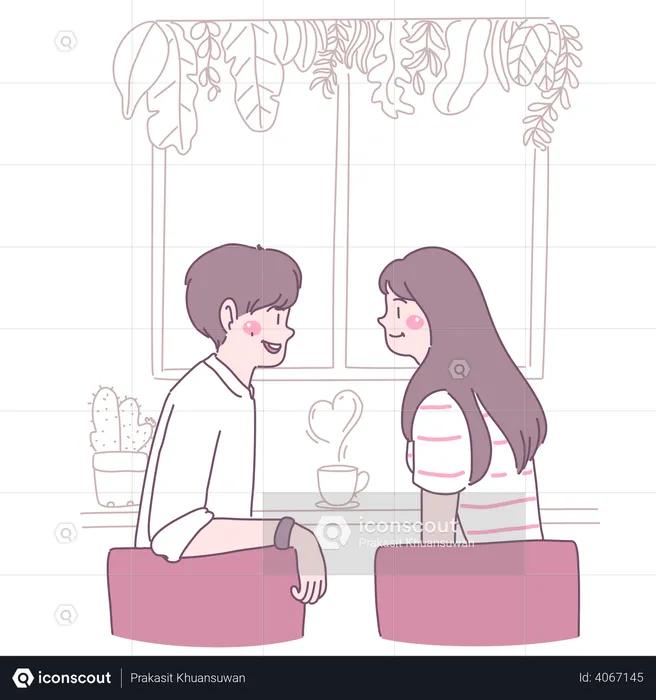 Boyfriend and girlfriend sitting together  Illustration