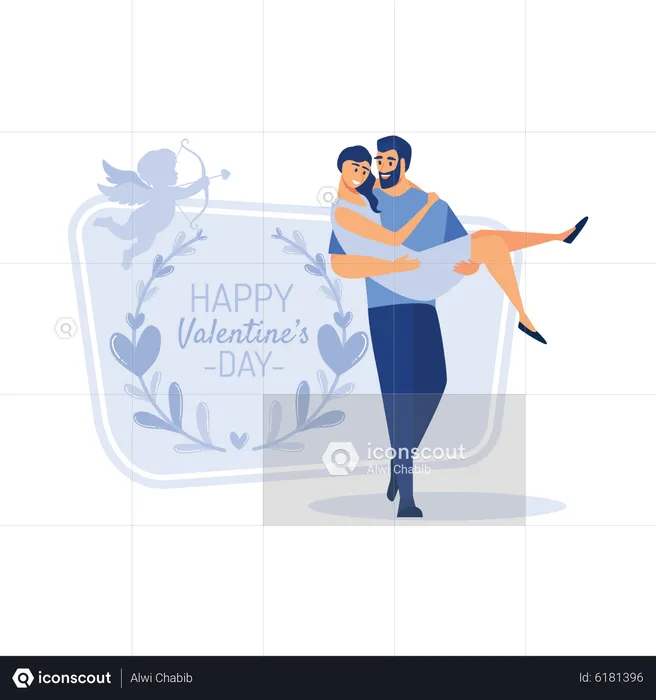 Boyfriend carry his girlfriend on walkway  Illustration