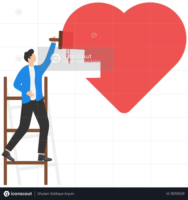 Boyfriend climb up stepladder and in love paint love heart shape  Illustration
