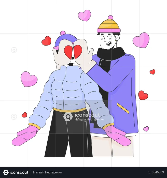 Boyfriend covering girlfriend eyes guess who  Illustration