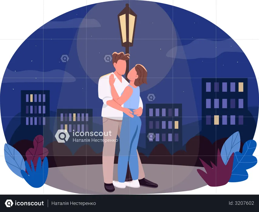 Boyfriend hug girlfriend under lantern  Illustration