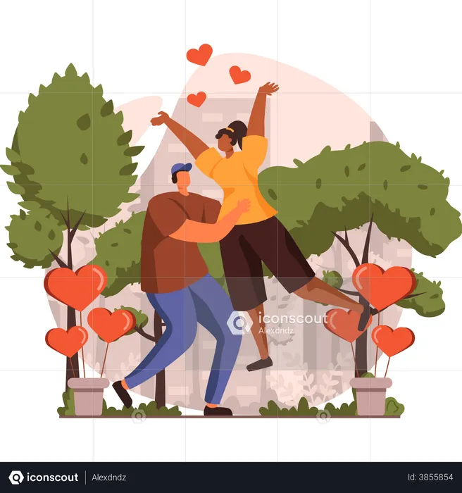 Boyfriend lifting his girlfriend in air  Illustration