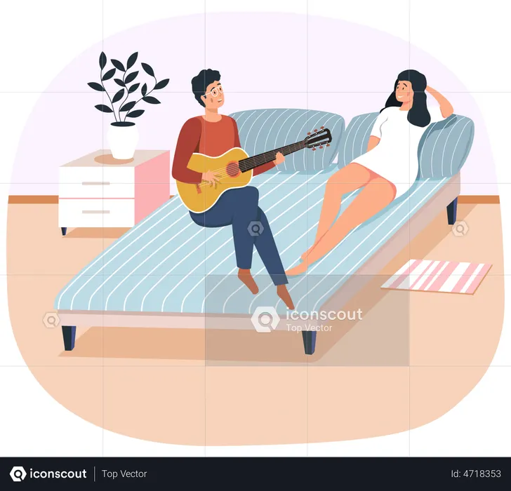 Boyfriend singing for his girlfriend  Illustration