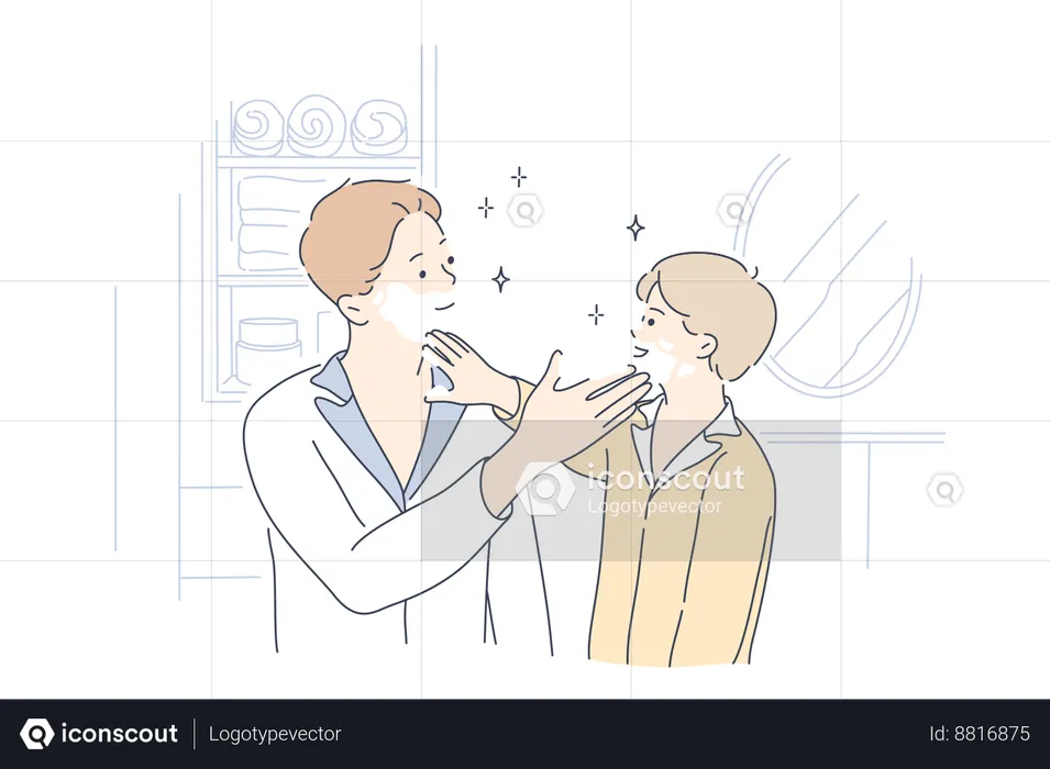 Boys are applying face cream to one another  Illustration