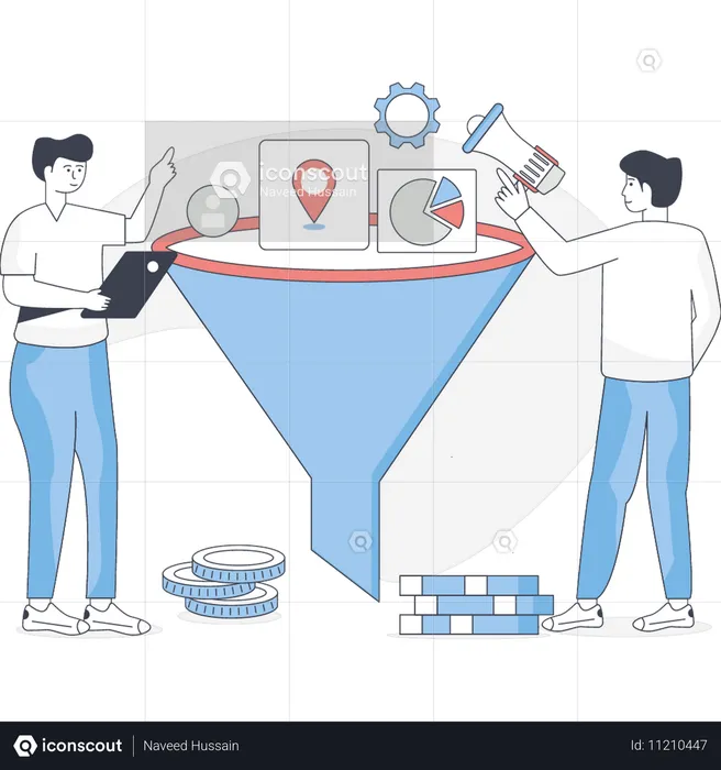 Boys are doing sales funnel  Illustration