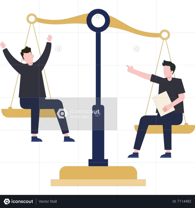Boys are sitting on the scales of justice  Illustration